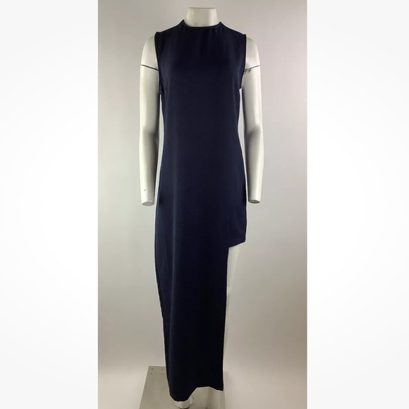 Nomia Sz 6 Asymmetric Hem Maxi Sheath Dress Blue Polyester Sleeveless Style - Picture 1 of 8
